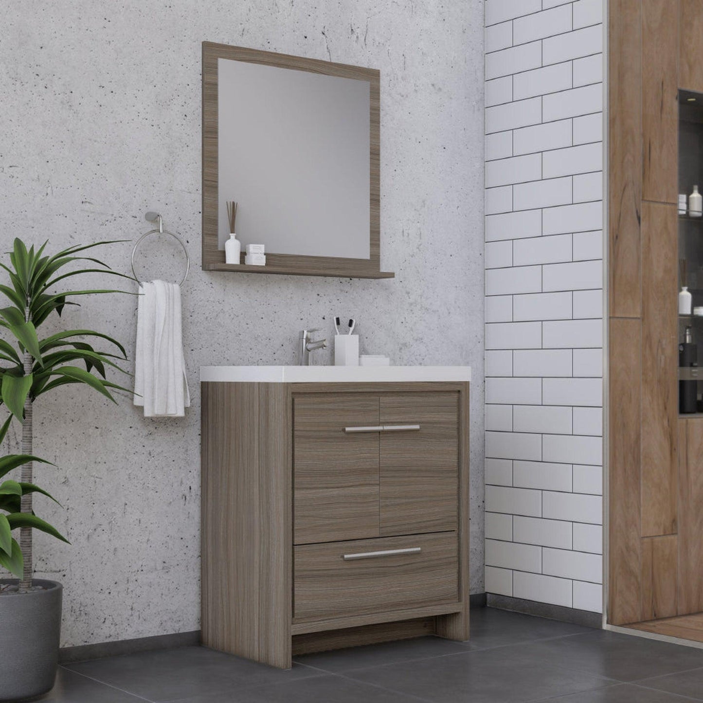 Alya Bath Sortino 30" Single Gray Modern Freestanding Bathroom Vanity With Acrylic Top and Integrated Sink