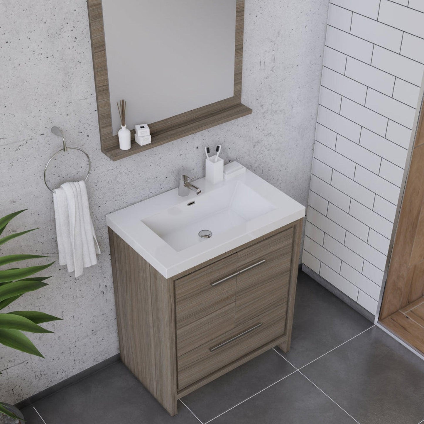 Alya Bath Sortino 30" Single Gray Modern Freestanding Bathroom Vanity With Acrylic Top and Integrated Sink