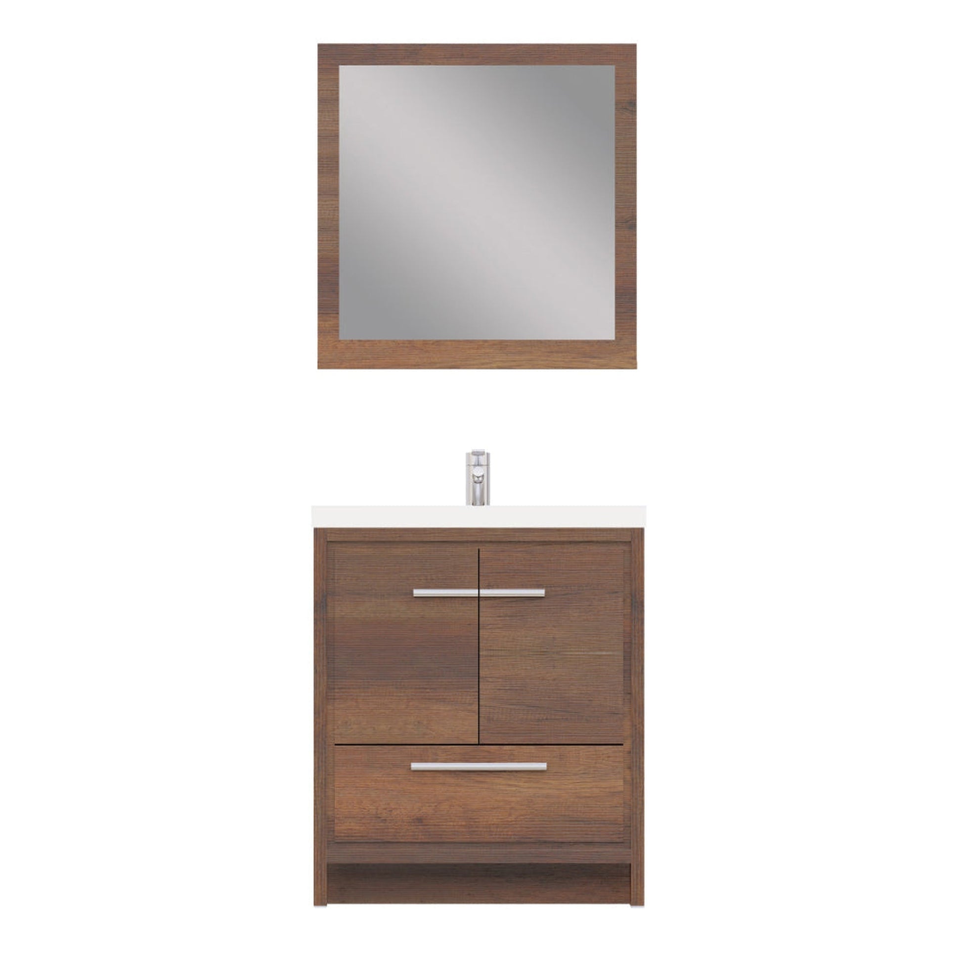 Alya Bath Sortino 30" Single Rosewood Modern Freestanding Bathroom Vanity With Acrylic Top and Integrated Sink