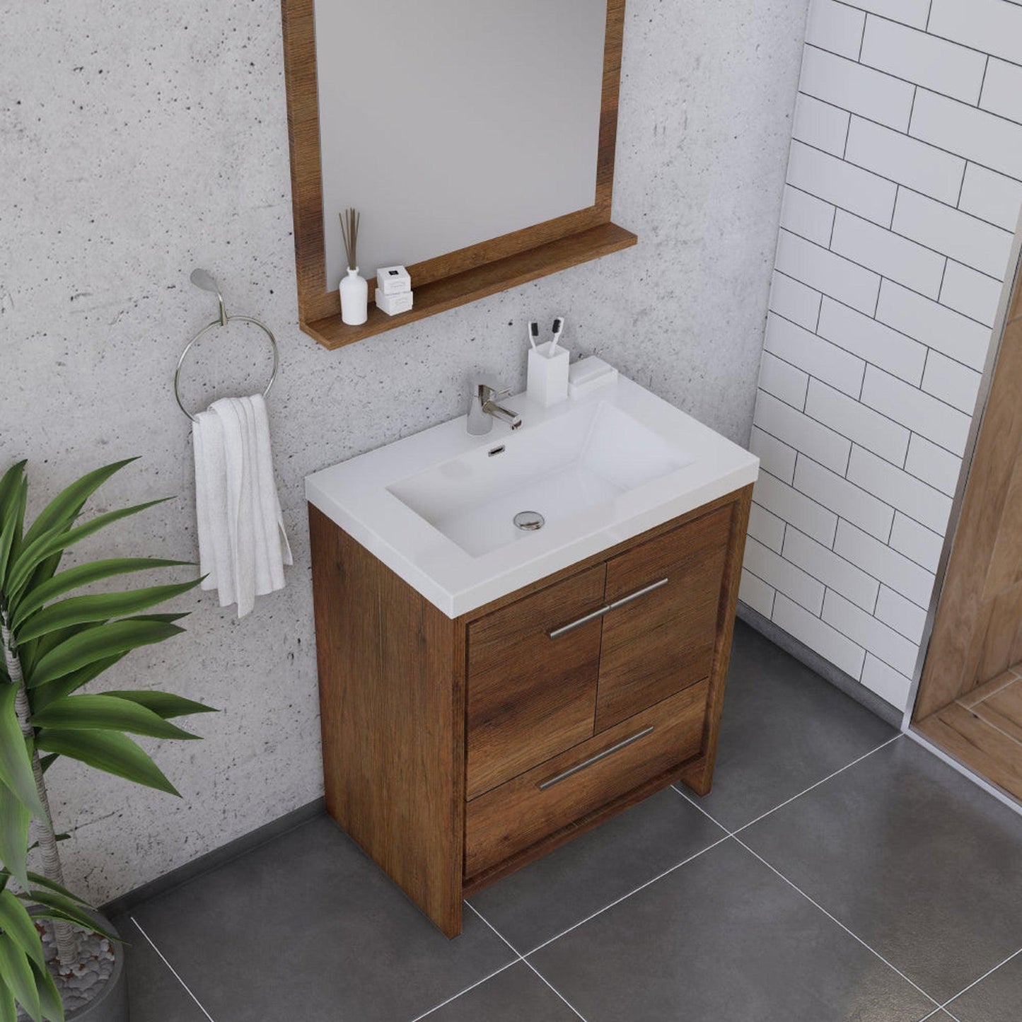 Alya Bath Sortino 30" Single Rosewood Modern Freestanding Bathroom Vanity With Acrylic Top and Integrated Sink