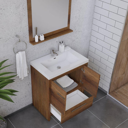 Alya Bath Sortino 30" Single Rosewood Modern Freestanding Bathroom Vanity With Acrylic Top and Integrated Sink