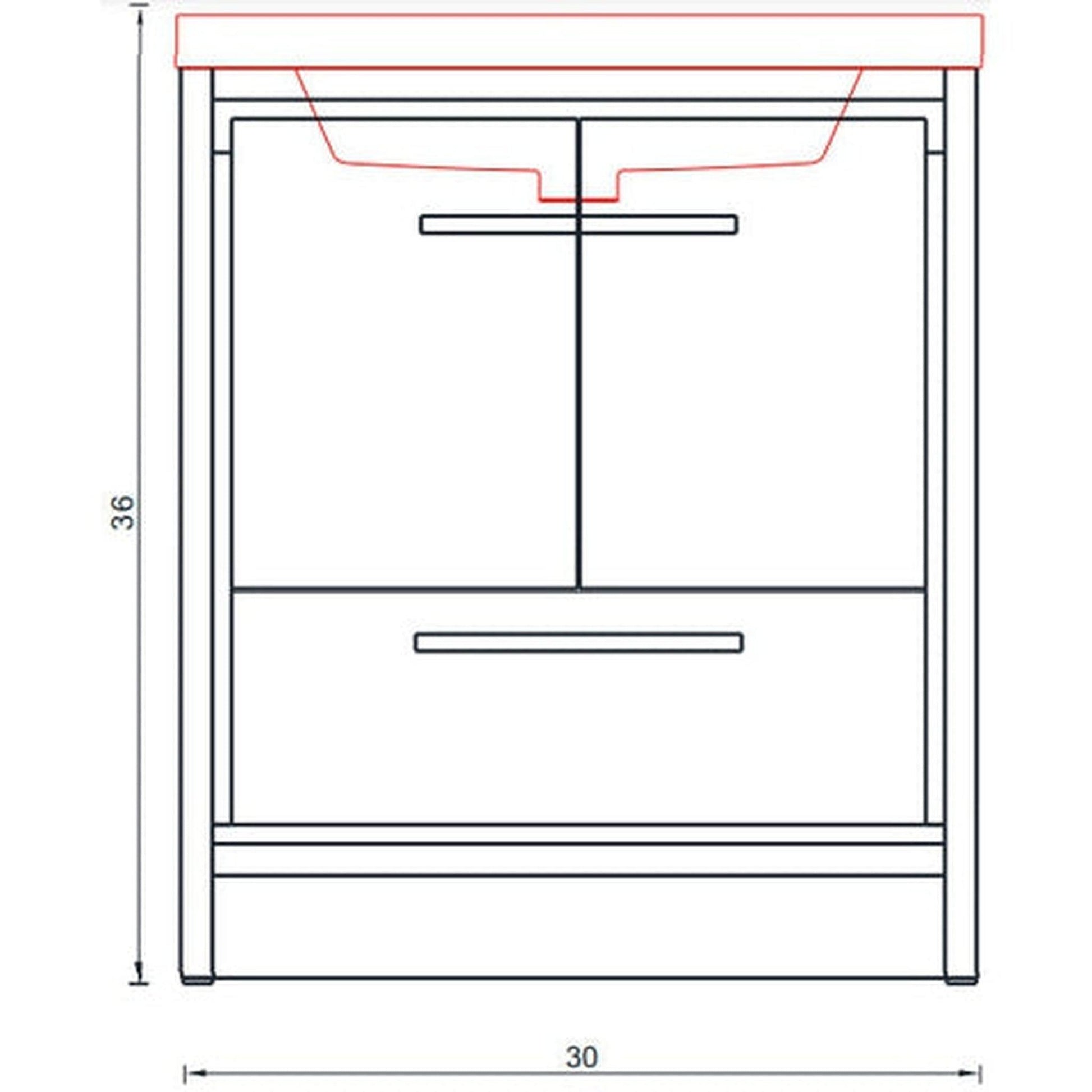 Alya Bath Sortino 30" Single Rosewood Modern Freestanding Bathroom Vanity With Acrylic Top and Integrated Sink