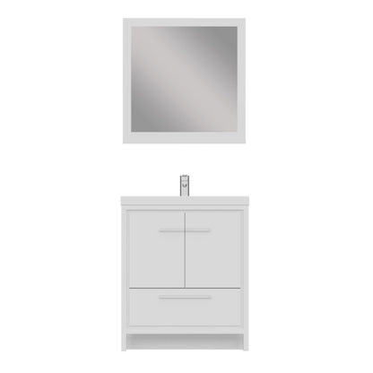 Alya Bath Sortino 30" Single White Modern Freestanding Bathroom Vanity With Acrylic Top and Integrated Sink