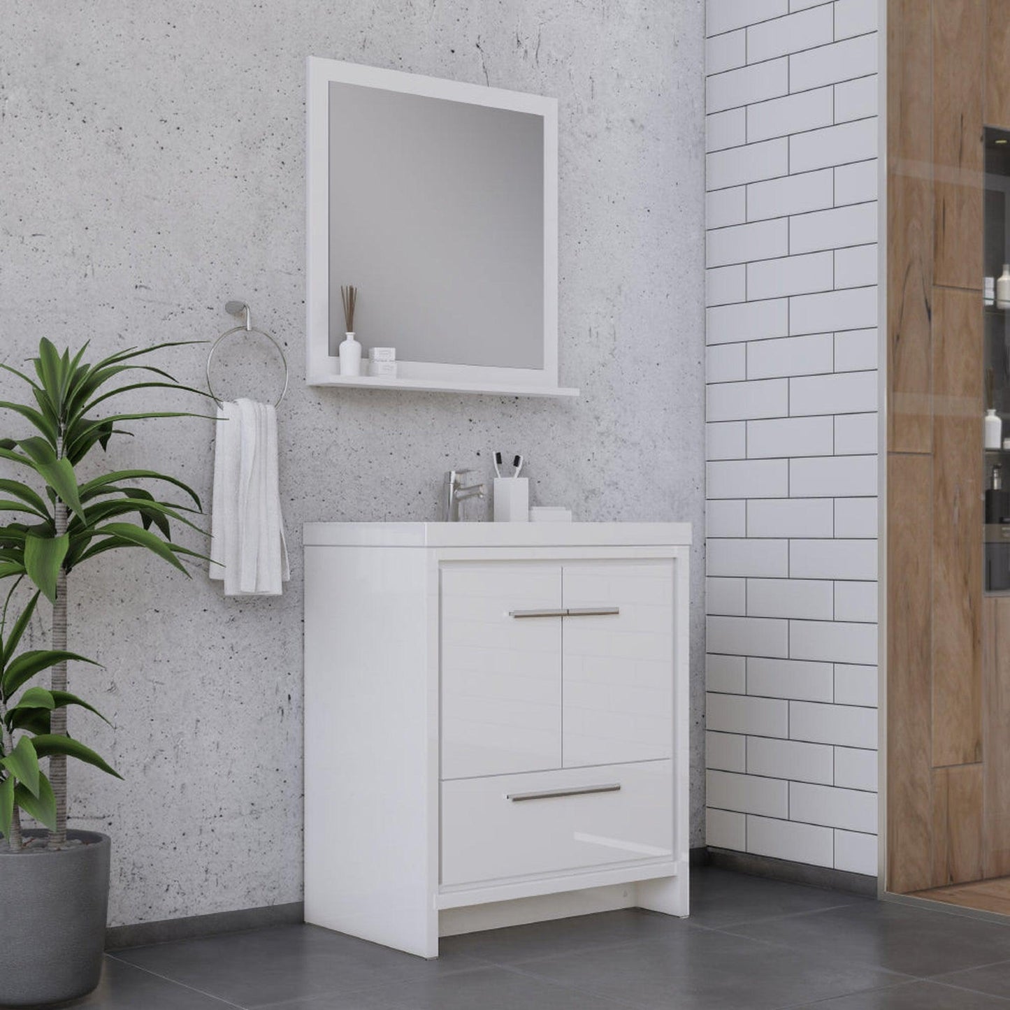 Alya Bath Sortino 30" Single White Modern Freestanding Bathroom Vanity With Acrylic Top and Integrated Sink