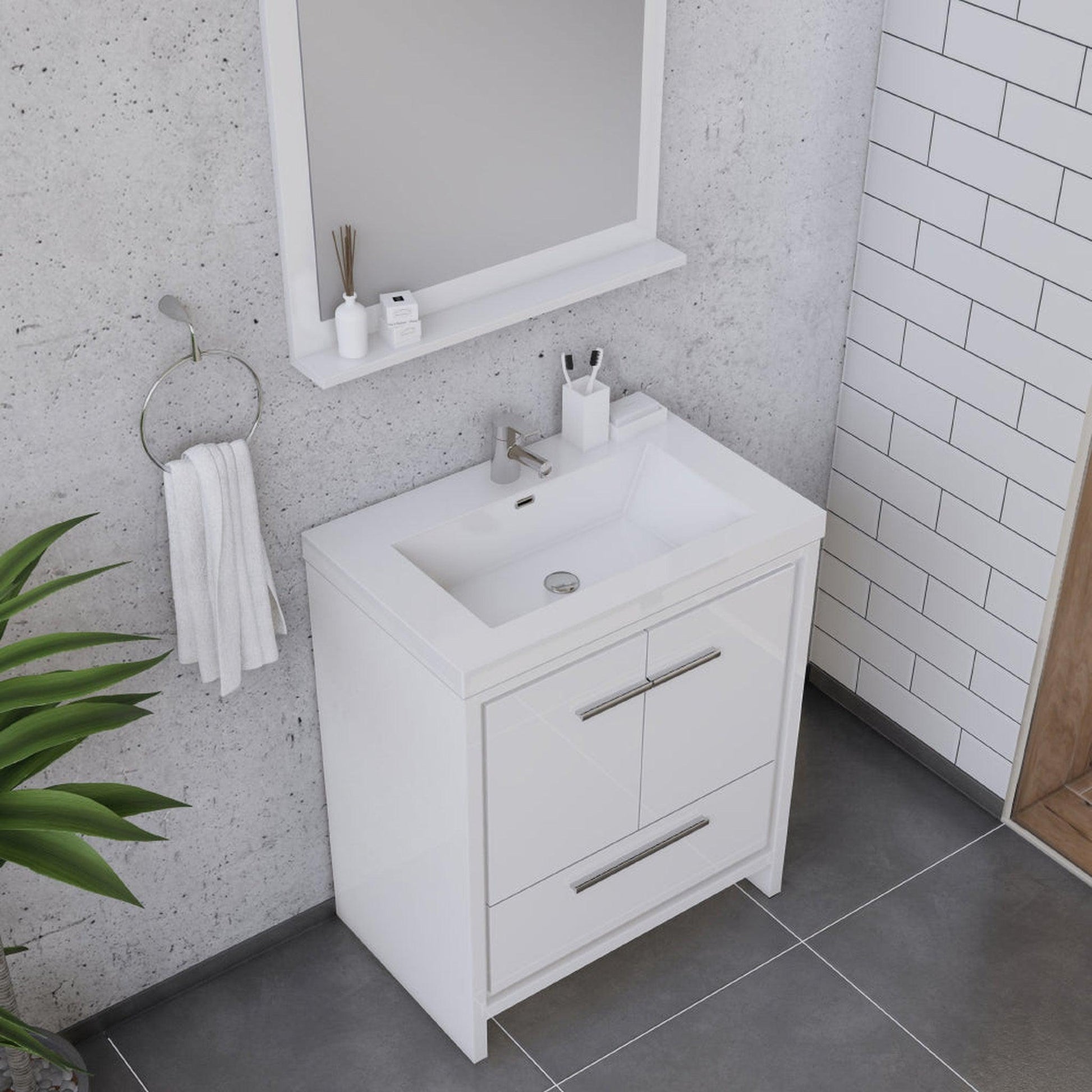 Alya Bath Sortino 30" Single White Modern Freestanding Bathroom Vanity With Acrylic Top and Integrated Sink