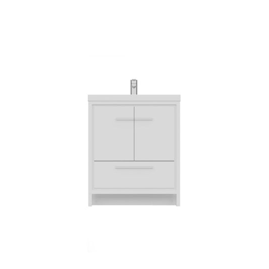 Alya Bath Sortino 30" Single White Modern Freestanding Bathroom Vanity With Acrylic Top and Integrated Sink