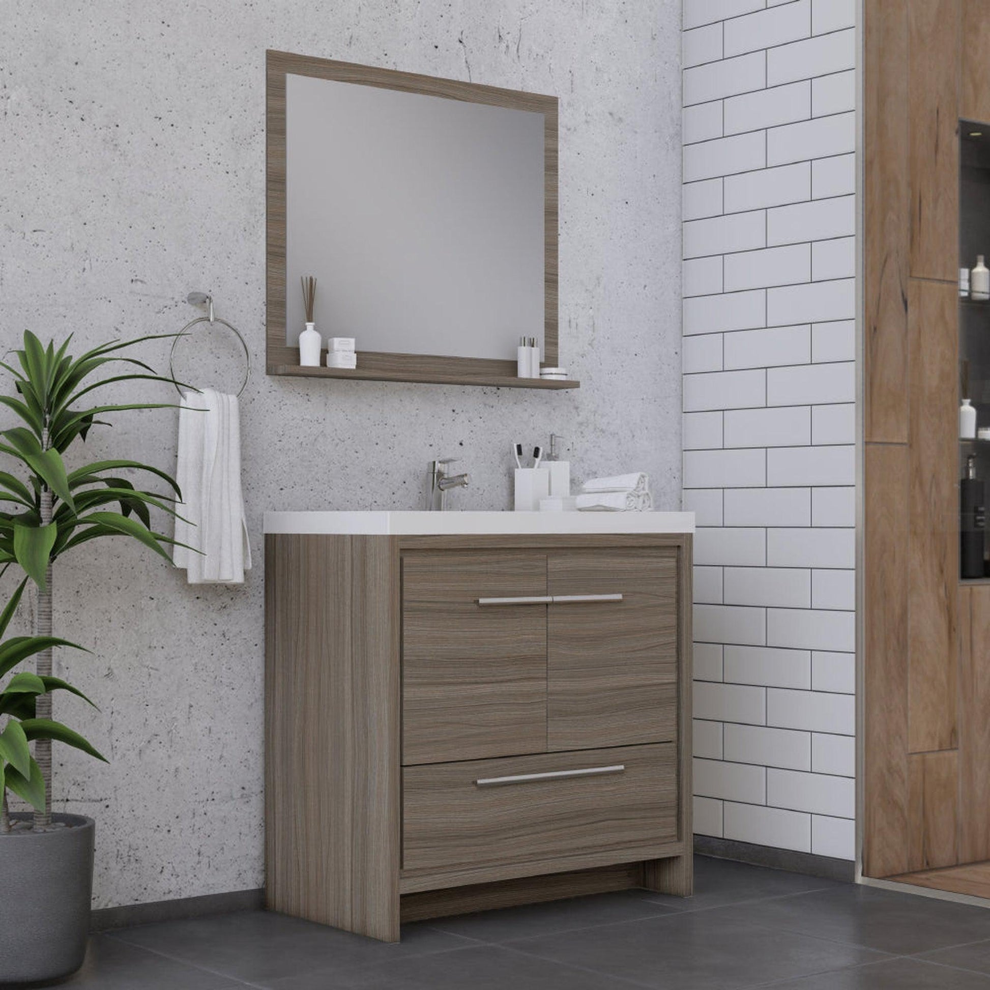 Alya Bath Sortino 36" Single Gray Modern Freestanding Bathroom Vanity With Acrylic Top and Integrated Sink