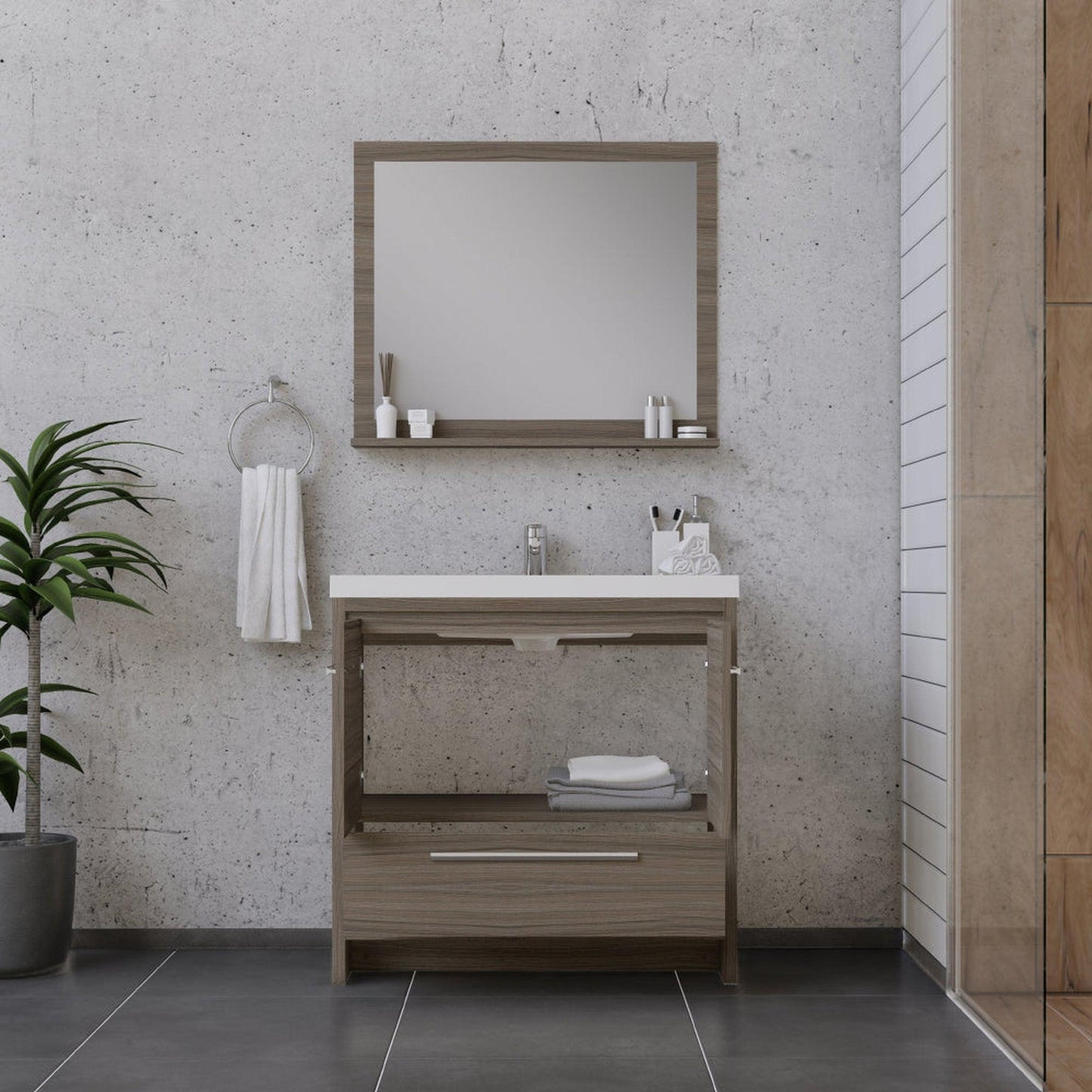 Alya Bath Sortino 36" Single Gray Modern Freestanding Bathroom Vanity With Acrylic Top and Integrated Sink