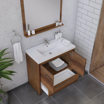 Alya Bath Sortino 36" Single Rosewood Modern Freestanding Bathroom Vanity With Acrylic Top and Integrated Sink