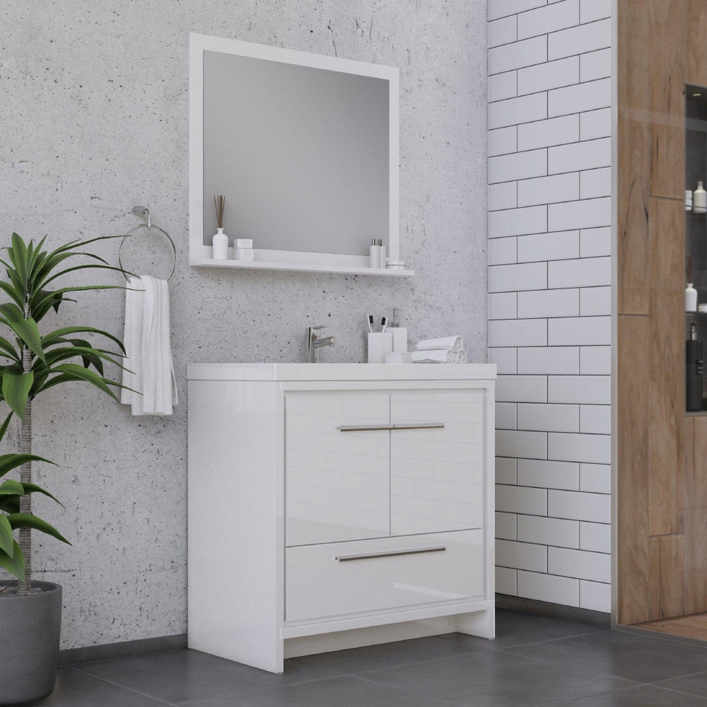 Alya Bath Sortino 36" Single White Modern Freestanding Bathroom Vanity With Acrylic Top and Integrated Sink