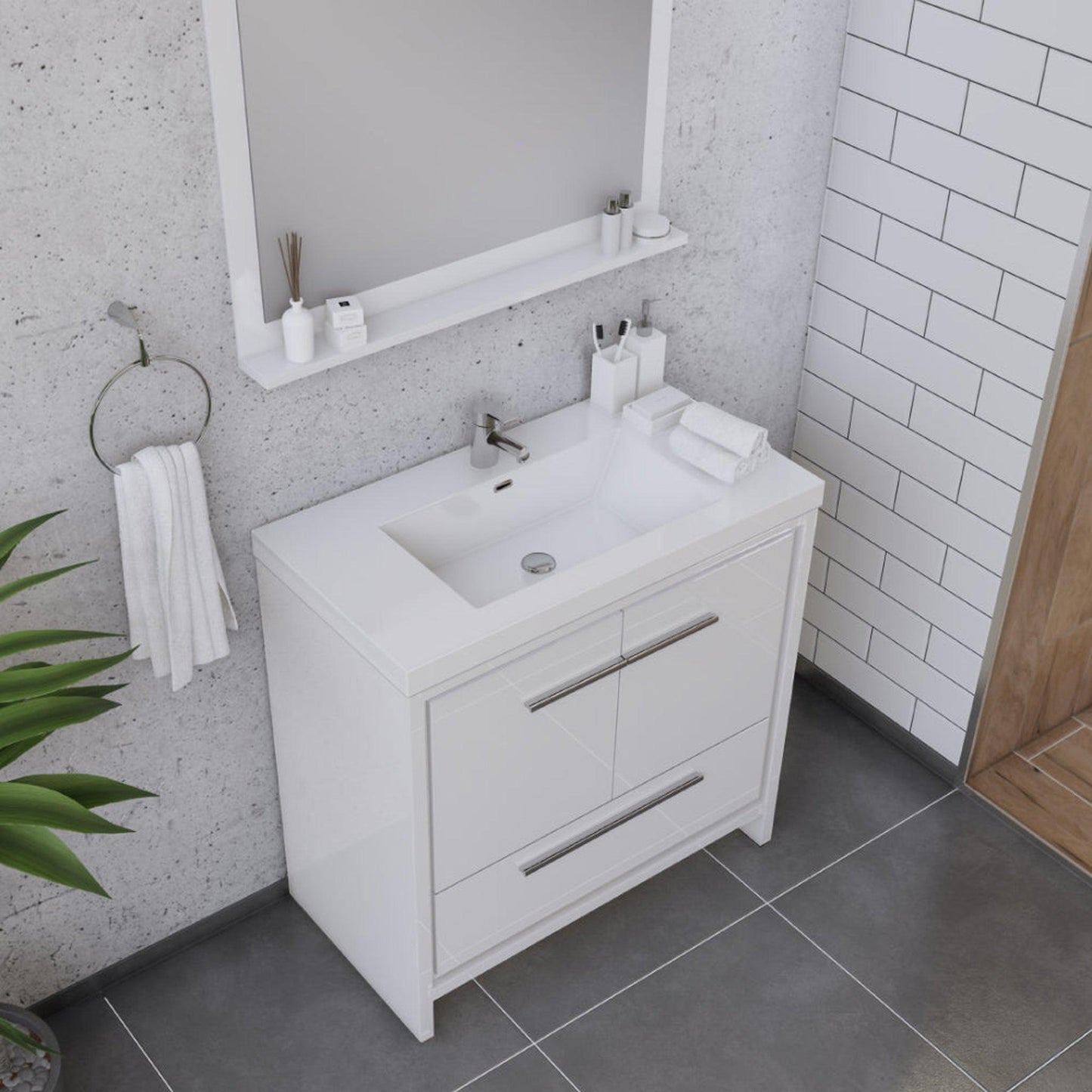 Alya Bath Sortino 36" Single White Modern Freestanding Bathroom Vanity With Acrylic Top and Integrated Sink