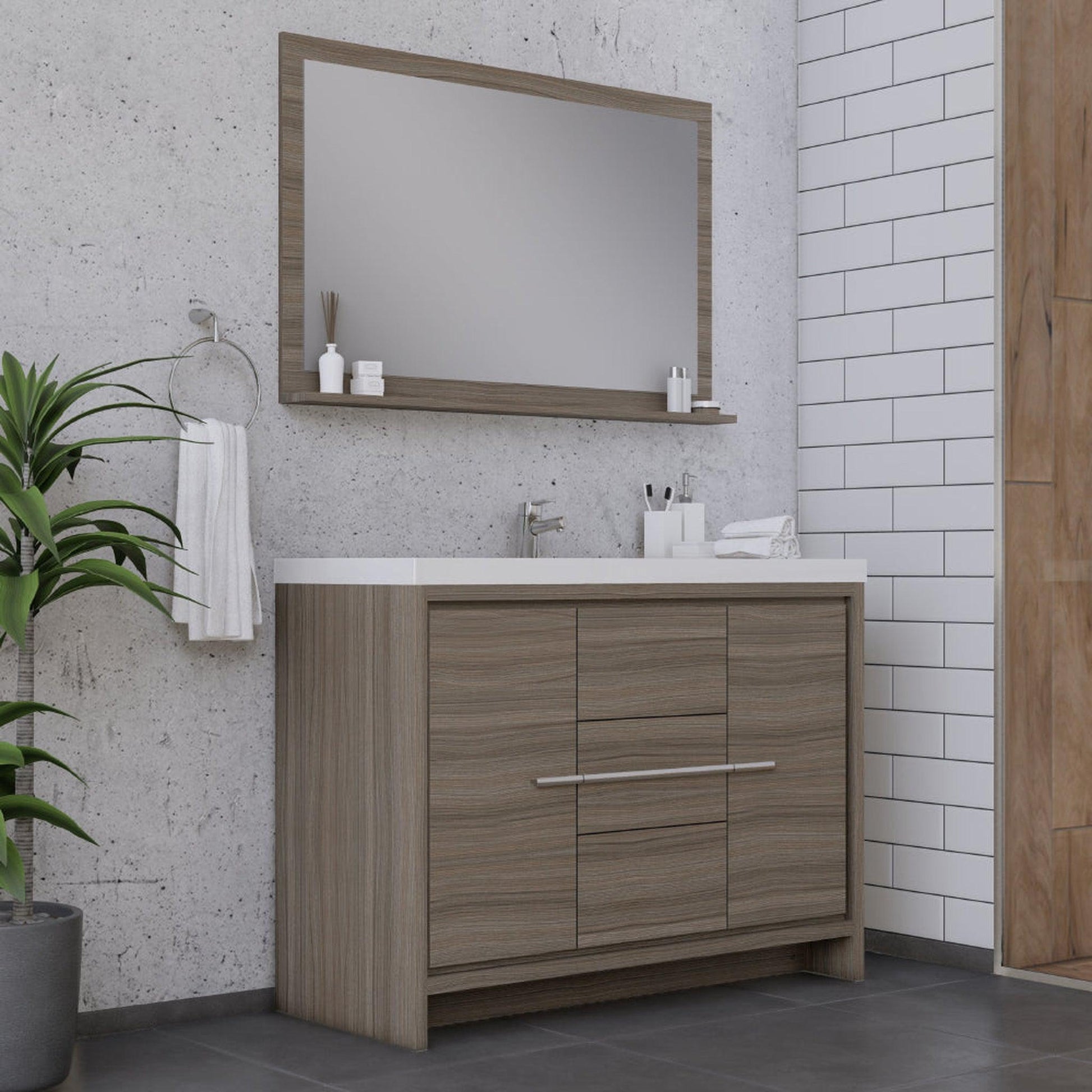 Alya Bath Sortino 48" Single Gray Modern Freestanding Bathroom Vanity With Acrylic Top and Integrated Sink