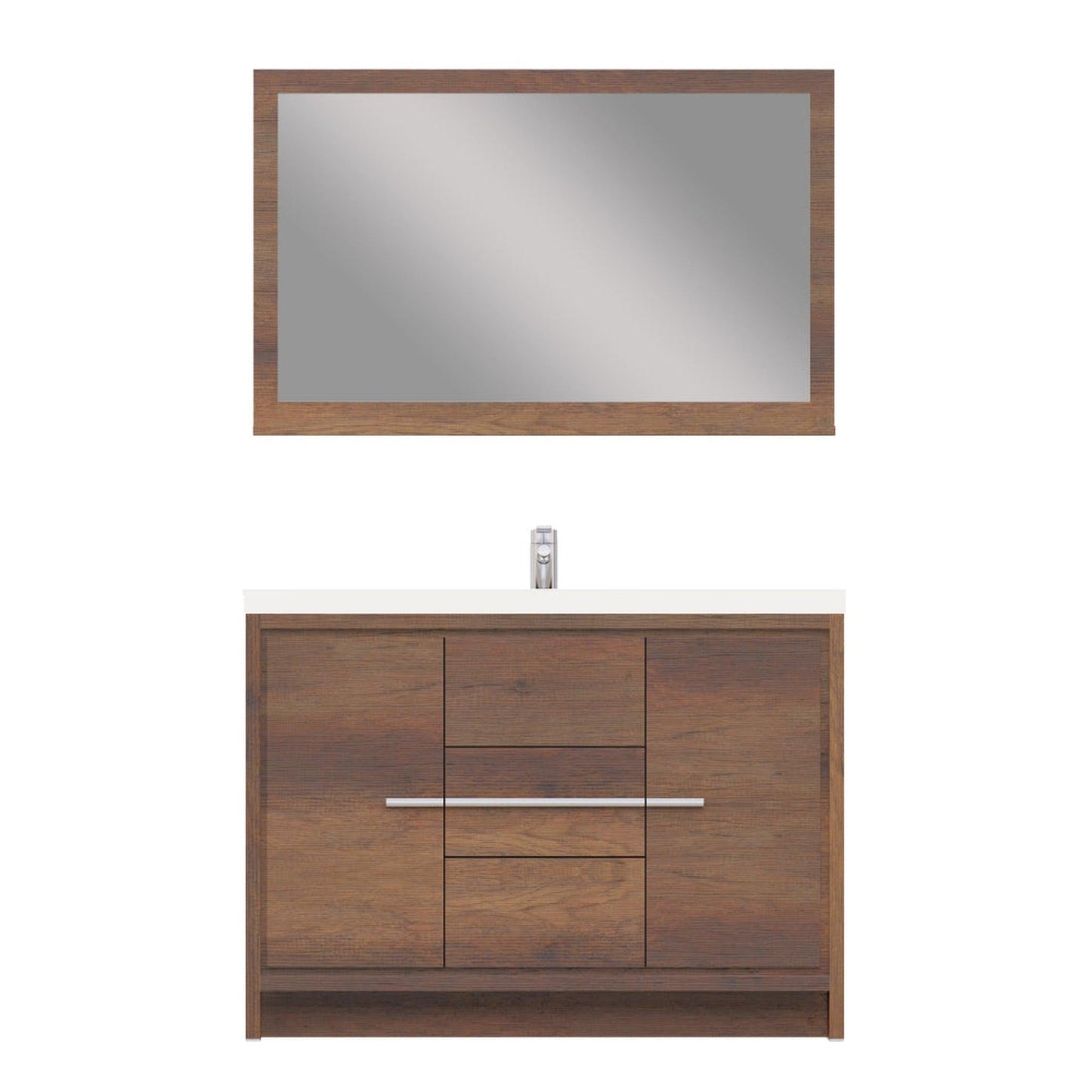 Alya Bath Sortino 48" Single Rosewood Modern Freestanding Bathroom Vanity With Acrylic Top and Integrated Sink