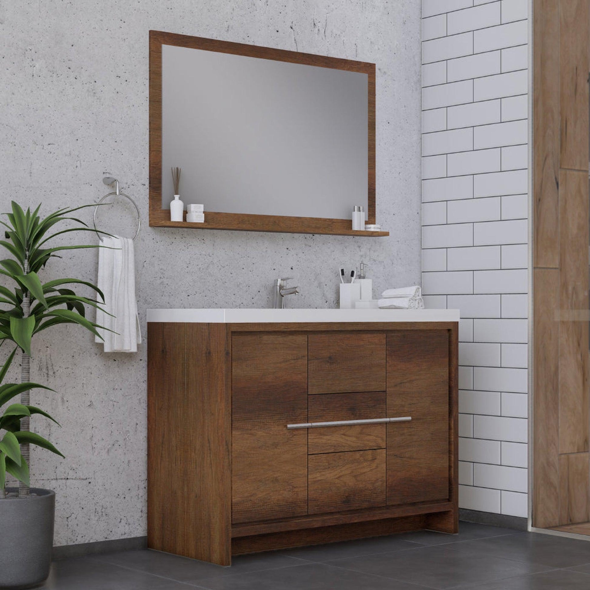 Alya Bath Sortino 48" Single Rosewood Modern Freestanding Bathroom Vanity With Acrylic Top and Integrated Sink