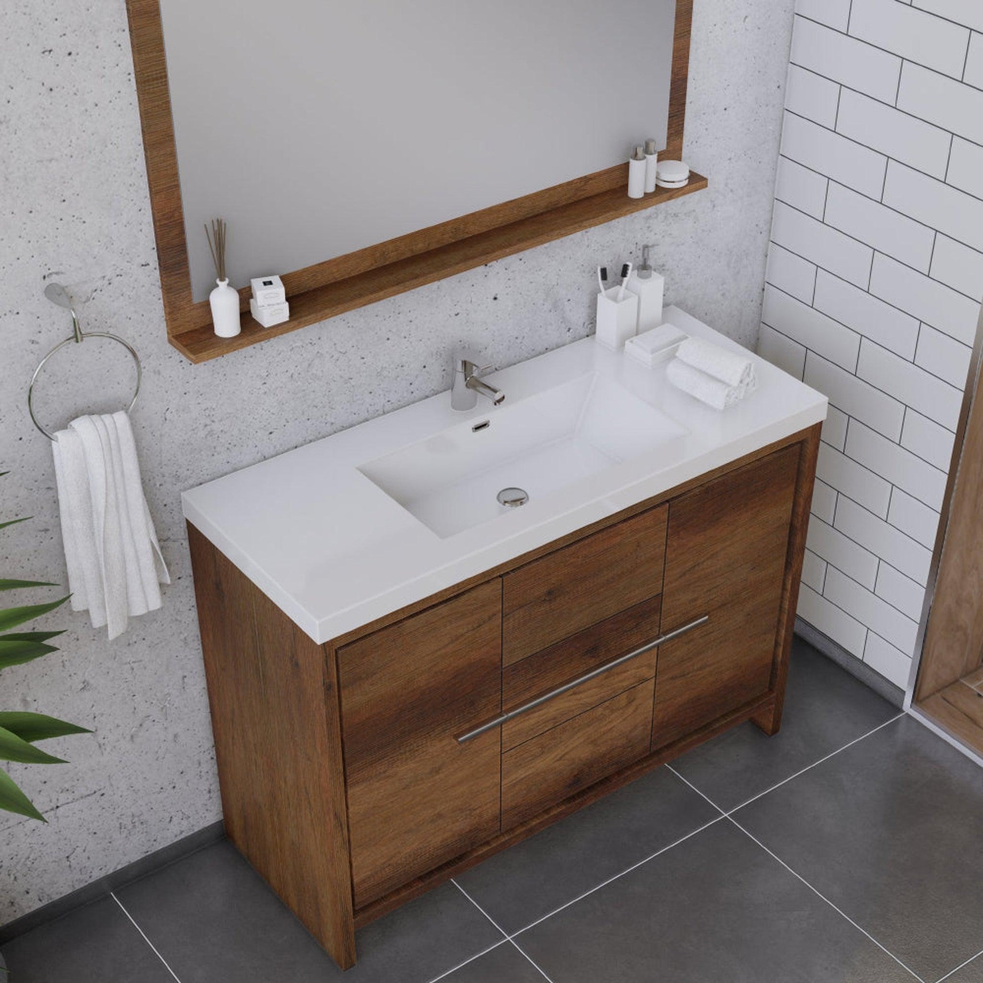 Alya Bath Sortino 48" Single Rosewood Modern Freestanding Bathroom Vanity With Acrylic Top and Integrated Sink