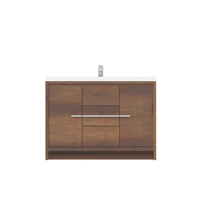 Alya Bath Sortino 48" Single Rosewood Modern Freestanding Bathroom Vanity With Acrylic Top and Integrated Sink