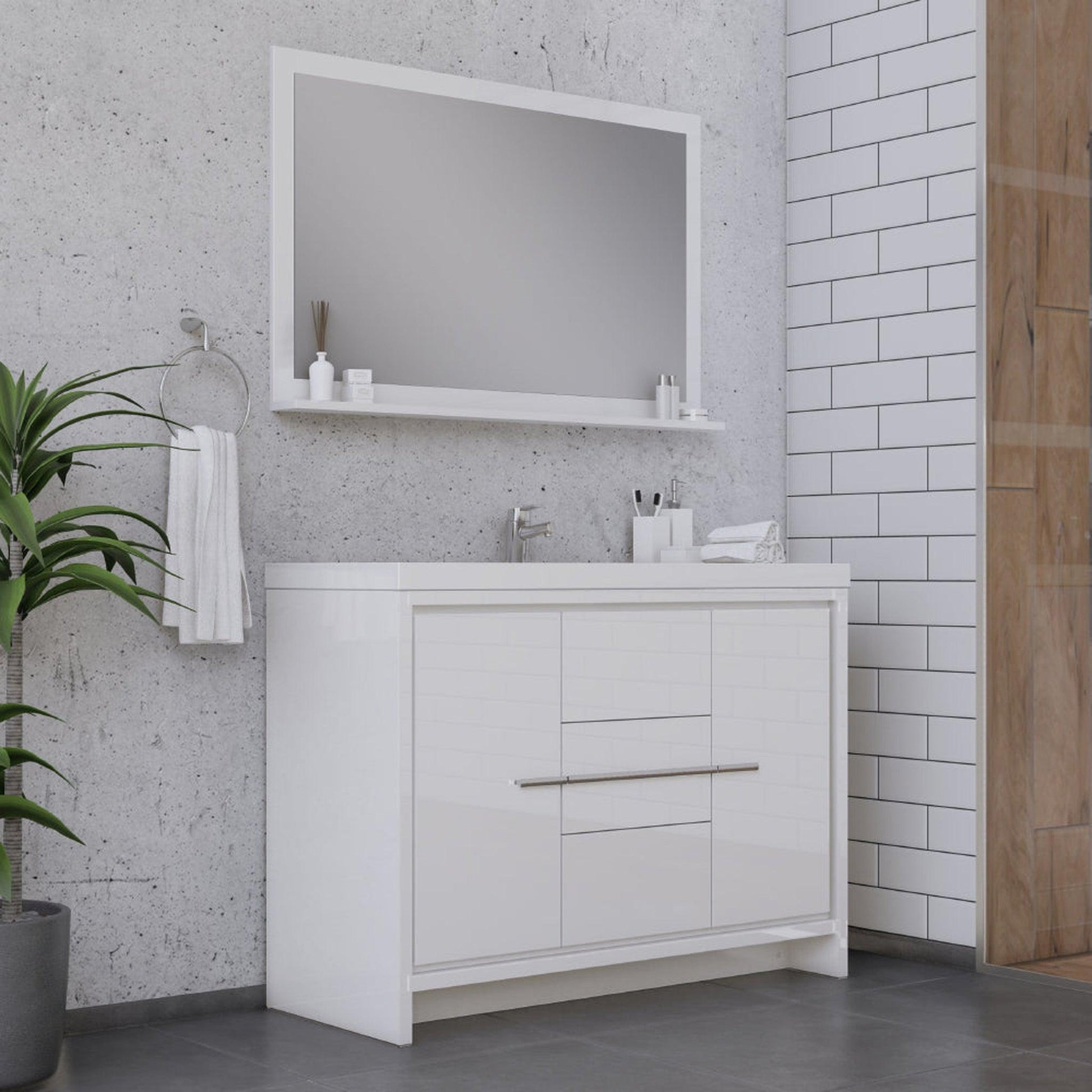 Alya Bath Sortino 48" Single White Modern Freestanding Bathroom Vanity With Acrylic Top and Integrated Sink