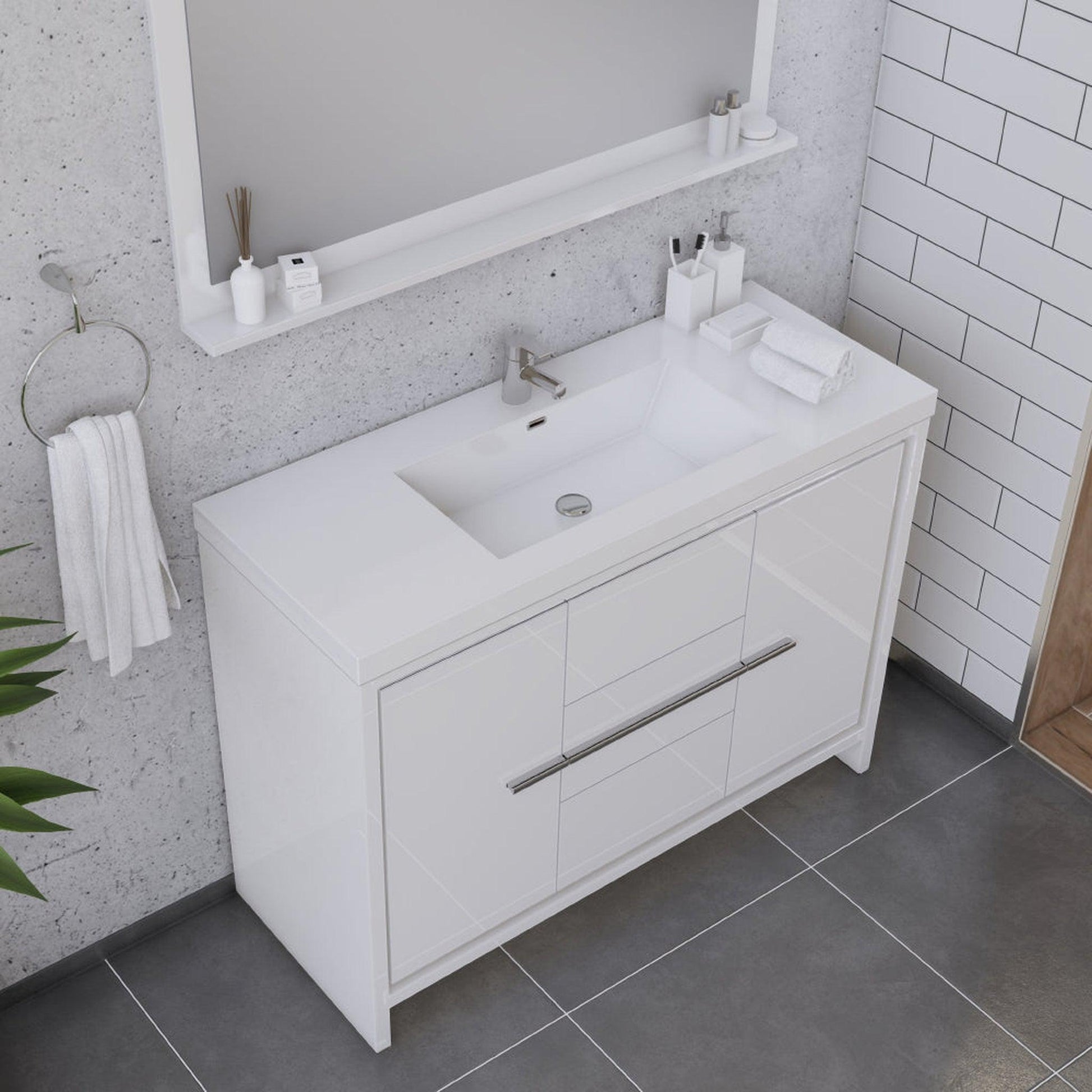 Alya Bath Sortino 48" Single White Modern Freestanding Bathroom Vanity With Acrylic Top and Integrated Sink