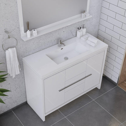 Alya Bath Sortino 48" Single White Modern Freestanding Bathroom Vanity With Acrylic Top and Integrated Sink