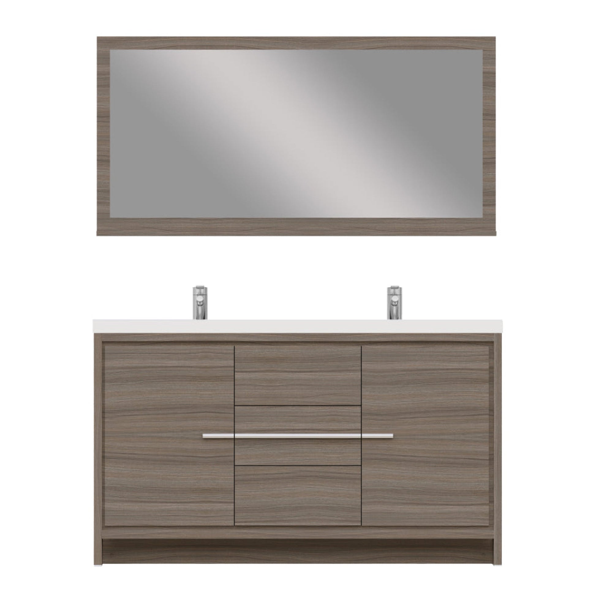 Alya Bath Sortino 60" Double Gray Modern Freestanding Bathroom Vanity With Acrylic Top and Integrated Sink