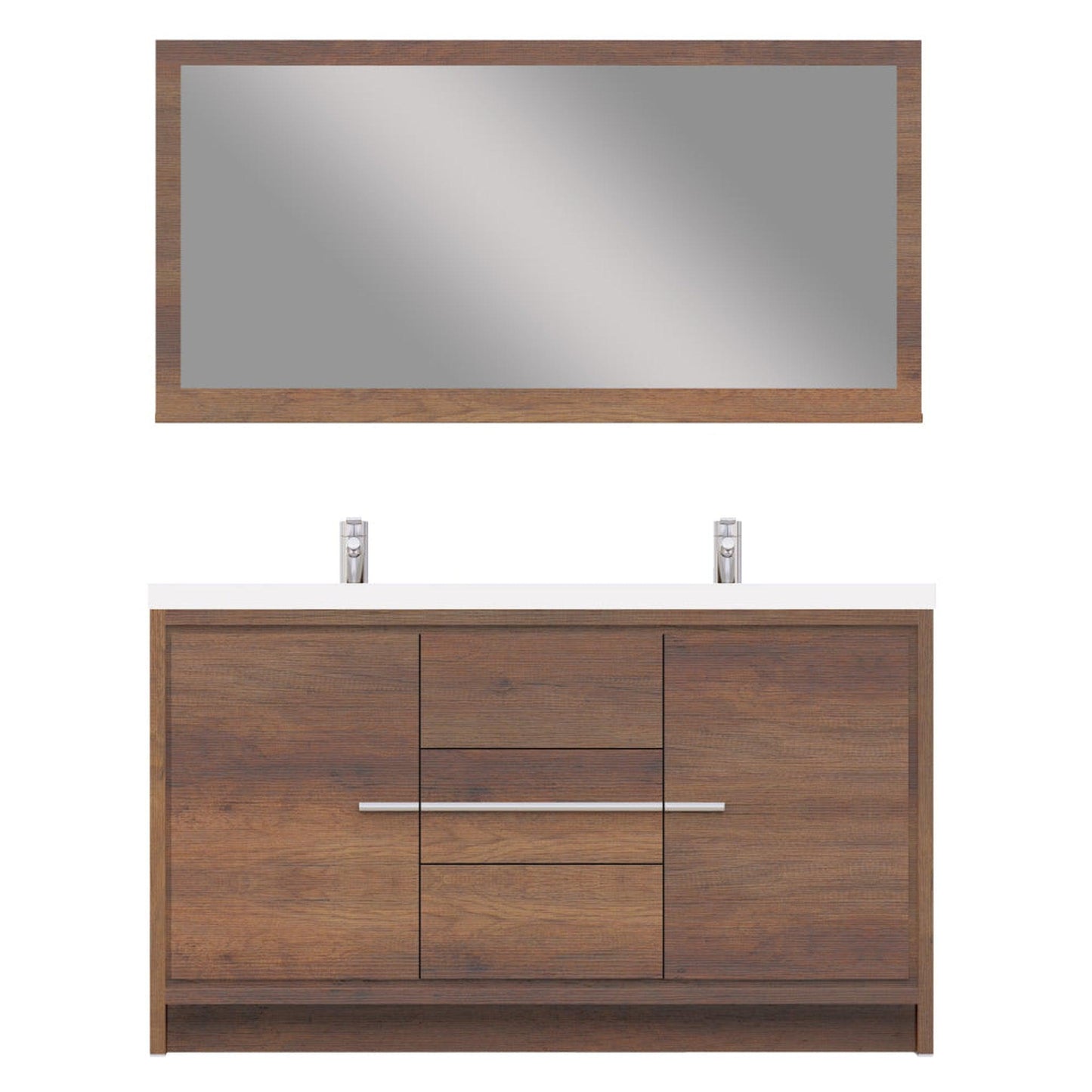 Alya Bath Sortino 60" Double Rosewood Modern Freestanding Bathroom Vanity With Acrylic Top and Integrated Sink