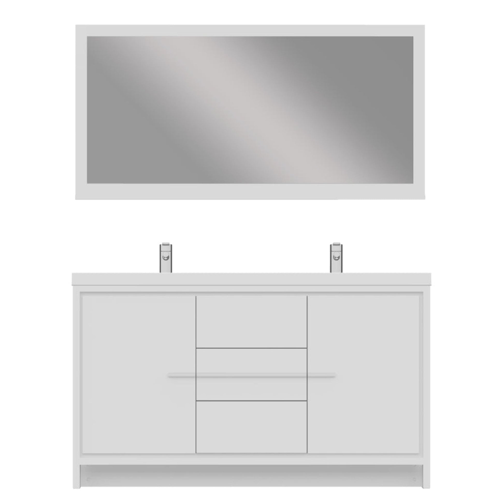 Alya Bath Sortino 60" Double White Modern Freestanding Bathroom Vanity With Acrylic Top and Integrated Sink