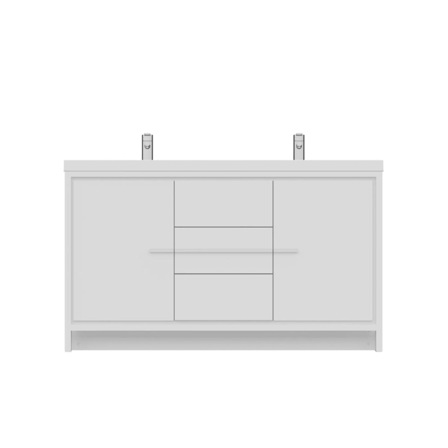 Alya Bath Sortino 60" Double White Modern Freestanding Bathroom Vanity With Acrylic Top and Integrated Sink