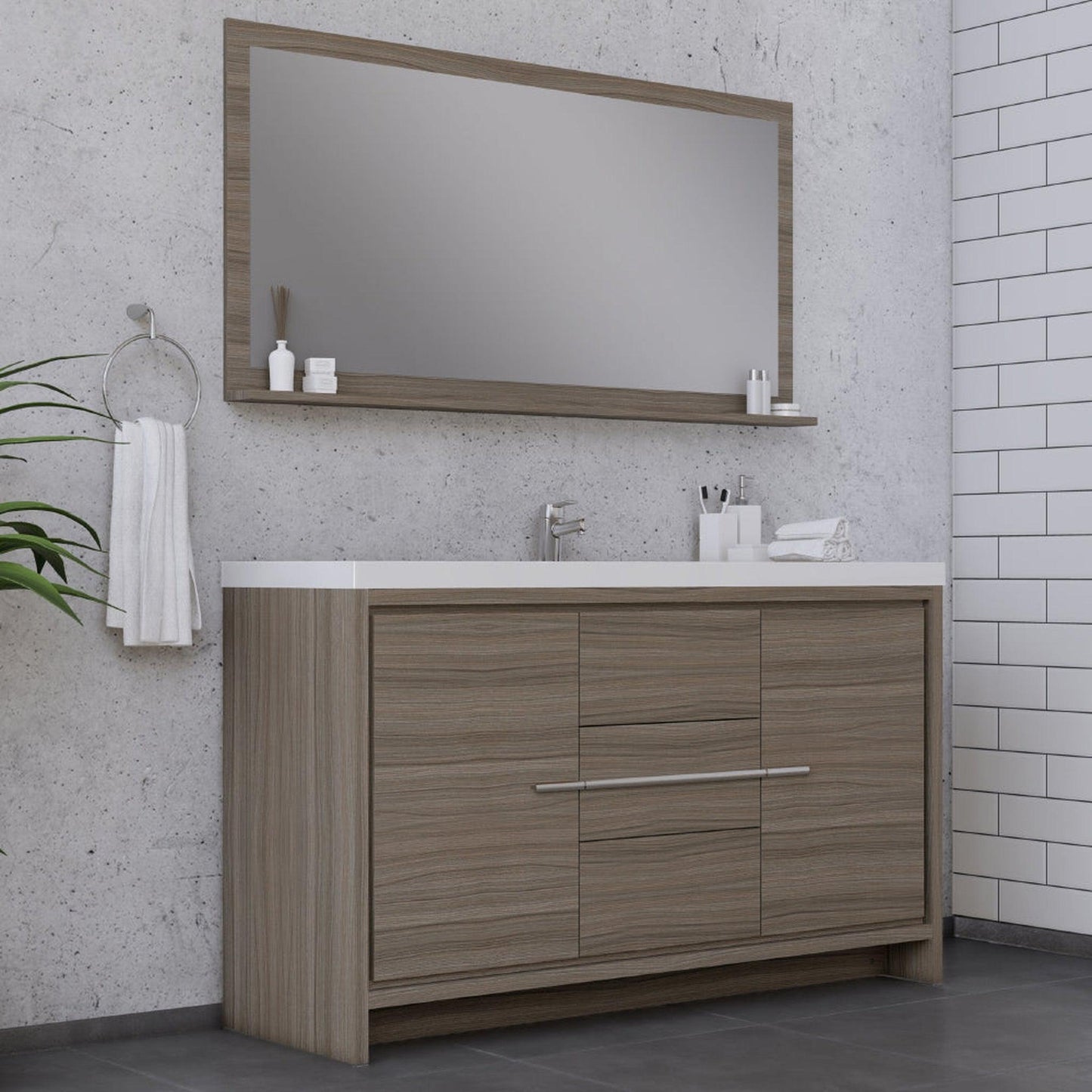 Alya Bath Sortino 60" Single Gray Modern Freestanding Bathroom Vanity With Acrylic Top and Integrated Sink