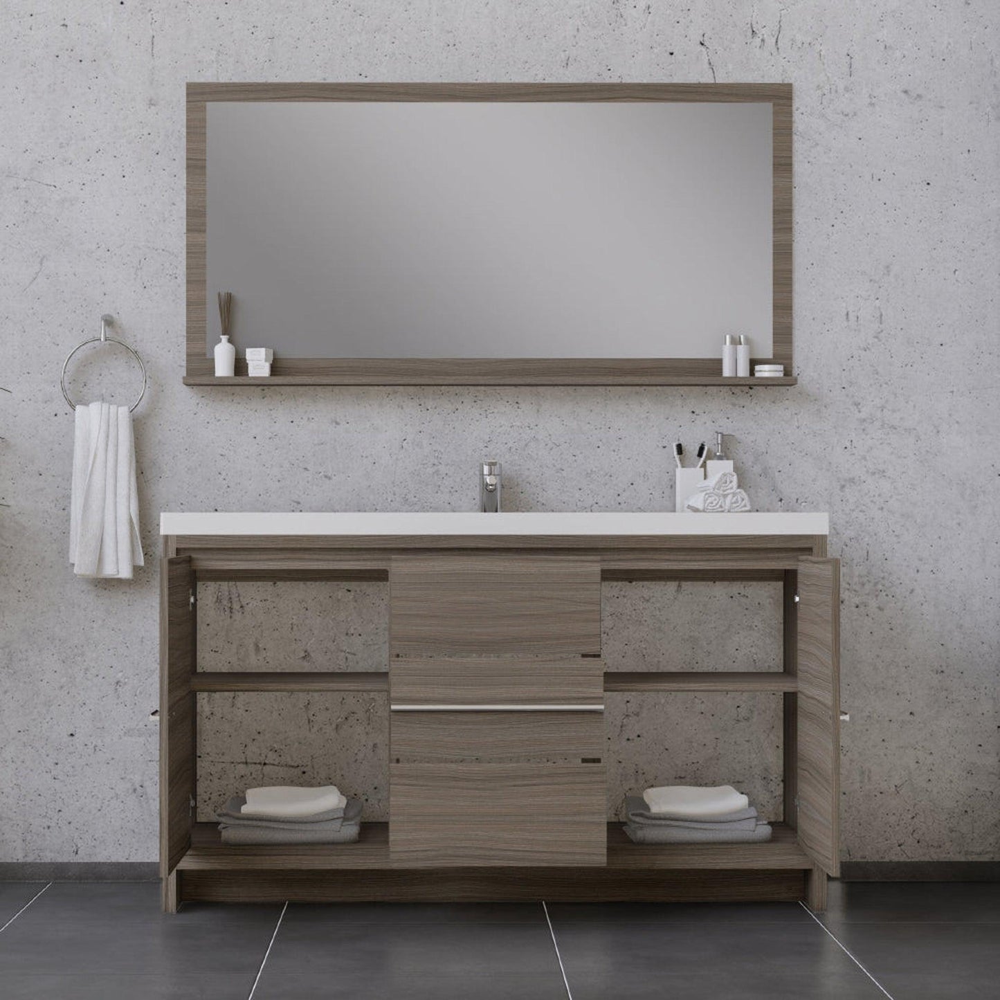 Alya Bath Sortino 60" Single Gray Modern Freestanding Bathroom Vanity With Acrylic Top and Integrated Sink