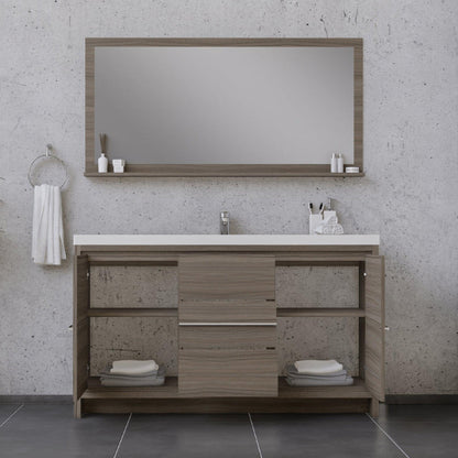Alya Bath Sortino 60" Single Gray Modern Freestanding Bathroom Vanity With Acrylic Top and Integrated Sink