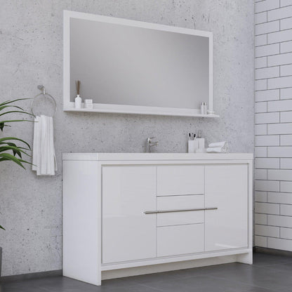 Alya Bath Sortino 60" Single White Modern Freestanding Bathroom Vanity With Acrylic Top and Integrated Sink