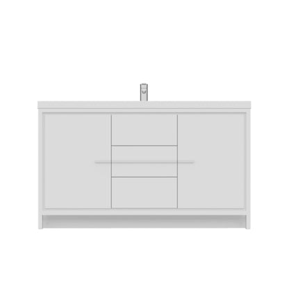 Alya Bath Sortino 60" Single White Modern Freestanding Bathroom Vanity With Acrylic Top and Integrated Sink