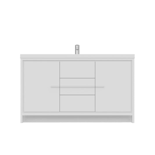 Alya Bath Sortino 60" Single White Modern Freestanding Bathroom Vanity With Acrylic Top and Integrated Sink