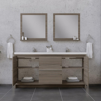 Alya Bath Sortino 72" Double Gray Modern Freestanding Bathroom Vanity With Acrylic Top and Integrated Sink