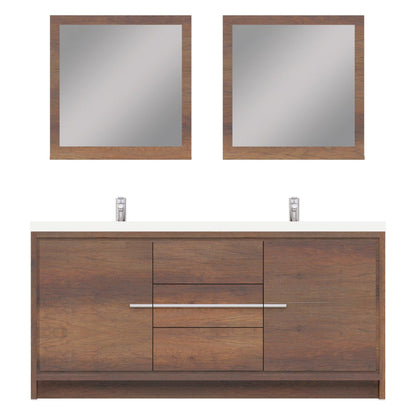 Alya Bath Sortino 72" Double Rosewood Modern Freestanding Bathroom Vanity With Acrylic Top and Integrated Sink