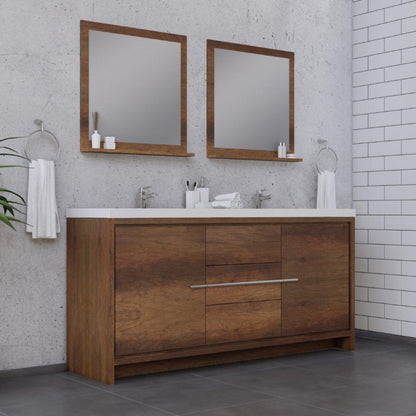 Alya Bath Sortino 72" Double Rosewood Modern Freestanding Bathroom Vanity With Acrylic Top and Integrated Sink