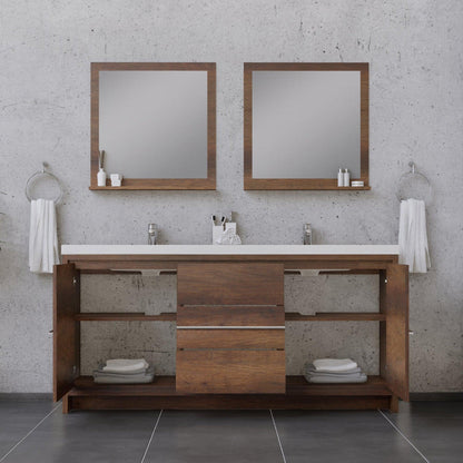 Alya Bath Sortino 72" Double Rosewood Modern Freestanding Bathroom Vanity With Acrylic Top and Integrated Sink