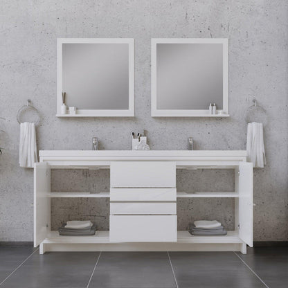 Alya Bath Sortino 72" Double White Modern Freestanding Bathroom Vanity With Acrylic Top and Integrated Sink