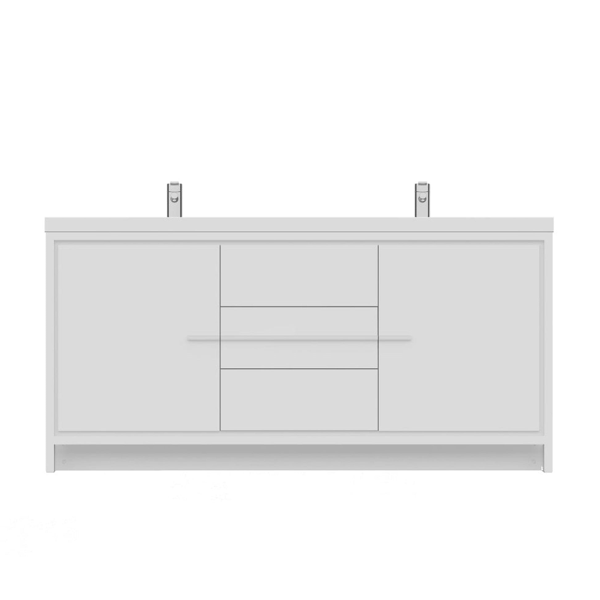 Alya Bath Sortino 72" Double White Modern Freestanding Bathroom Vanity With Acrylic Top and Integrated Sink