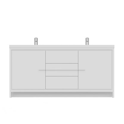 Alya Bath Sortino 72" Double White Modern Freestanding Bathroom Vanity With Acrylic Top and Integrated Sink