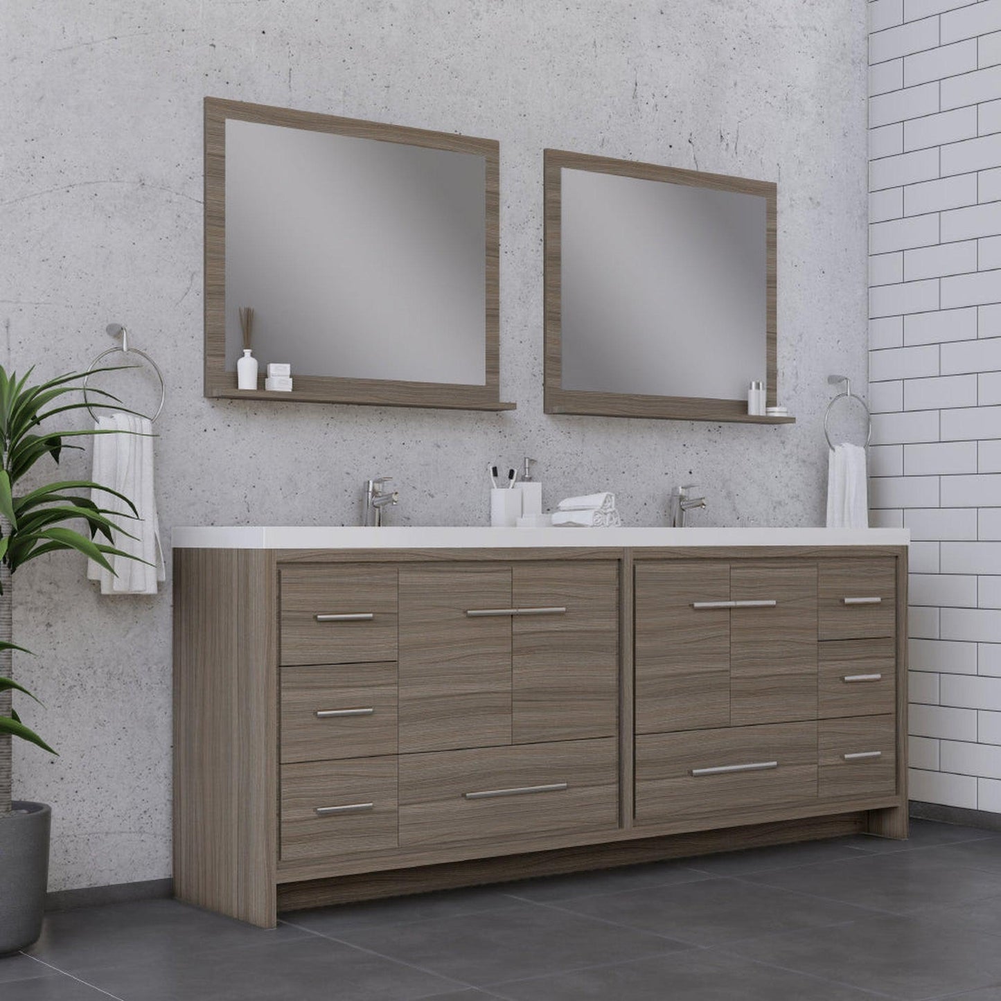 Alya Bath Sortino 84" Double Gray Modern Freestanding Bathroom Vanity With Acrylic Top and Integrated Sink
