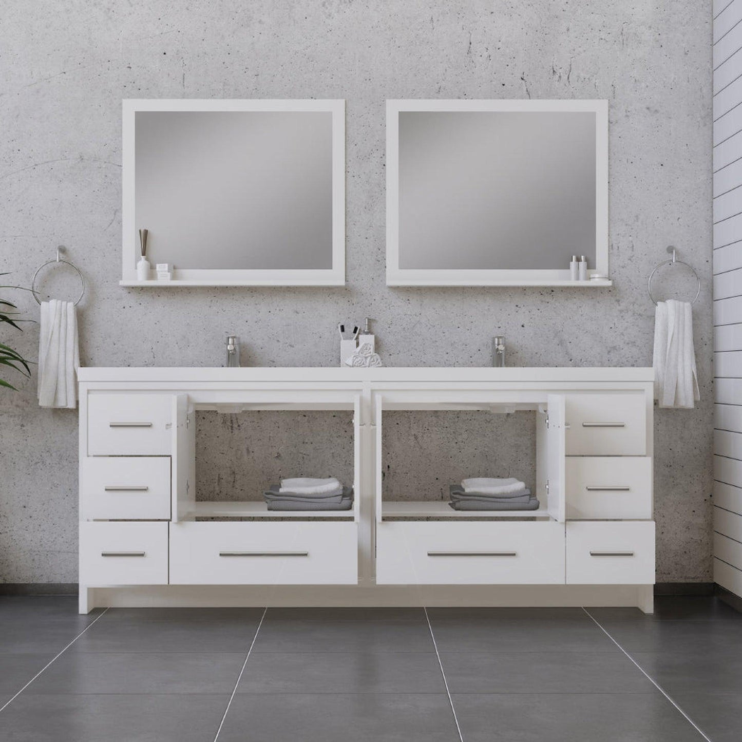Alya Bath Sortino 84" Double White Modern Freestanding Bathroom Vanity With Acrylic Top and Integrated Sink