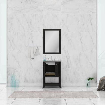 Alya Bath Wilmington 24" Single Espresso Freestanding Single Bathroom Vanity With Carrara Marble Top, Ceramic Sink and Wall Mounted Mirror