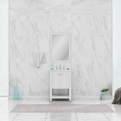 Alya Bath Wilmington 24" Single White Freestanding Single Bathroom Vanity With Carrara Marble Top, Ceramic Sink and Wall Mounted Mirror