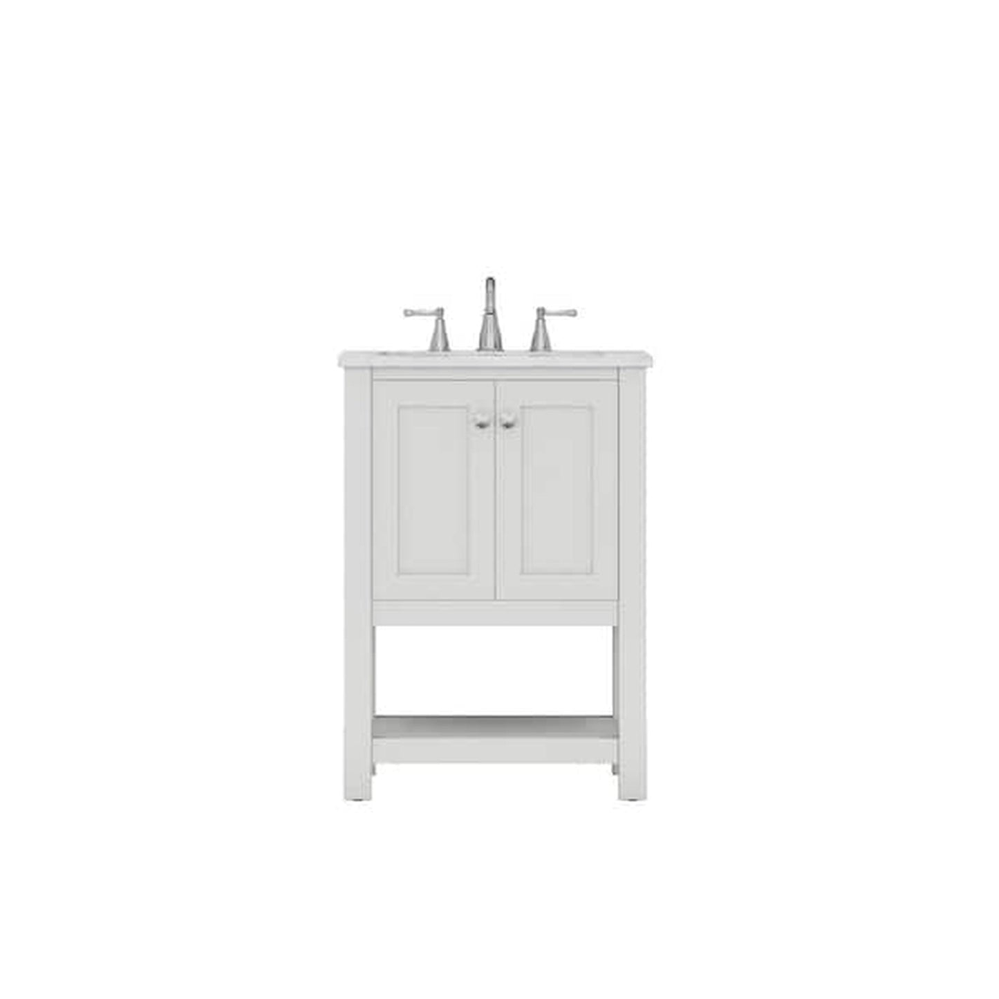 Alya Bath Wilmington 24" Single White Freestanding Single Bathroom Vanity With Carrara Marble Top, Ceramic Sink and Wall Mounted Mirror