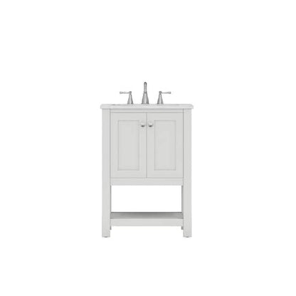 Alya Bath Wilmington 24" Single White Freestanding Single Bathroom Vanity With Carrara Marble Top, Ceramic Sink and Wall Mounted Mirror