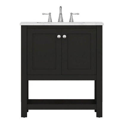 Alya Bath Wilmington 30" Single Espresso Freestanding Bathroom Vanity With Carrara Marble Top, Ceramic Sink And Wall Mounted Mirror