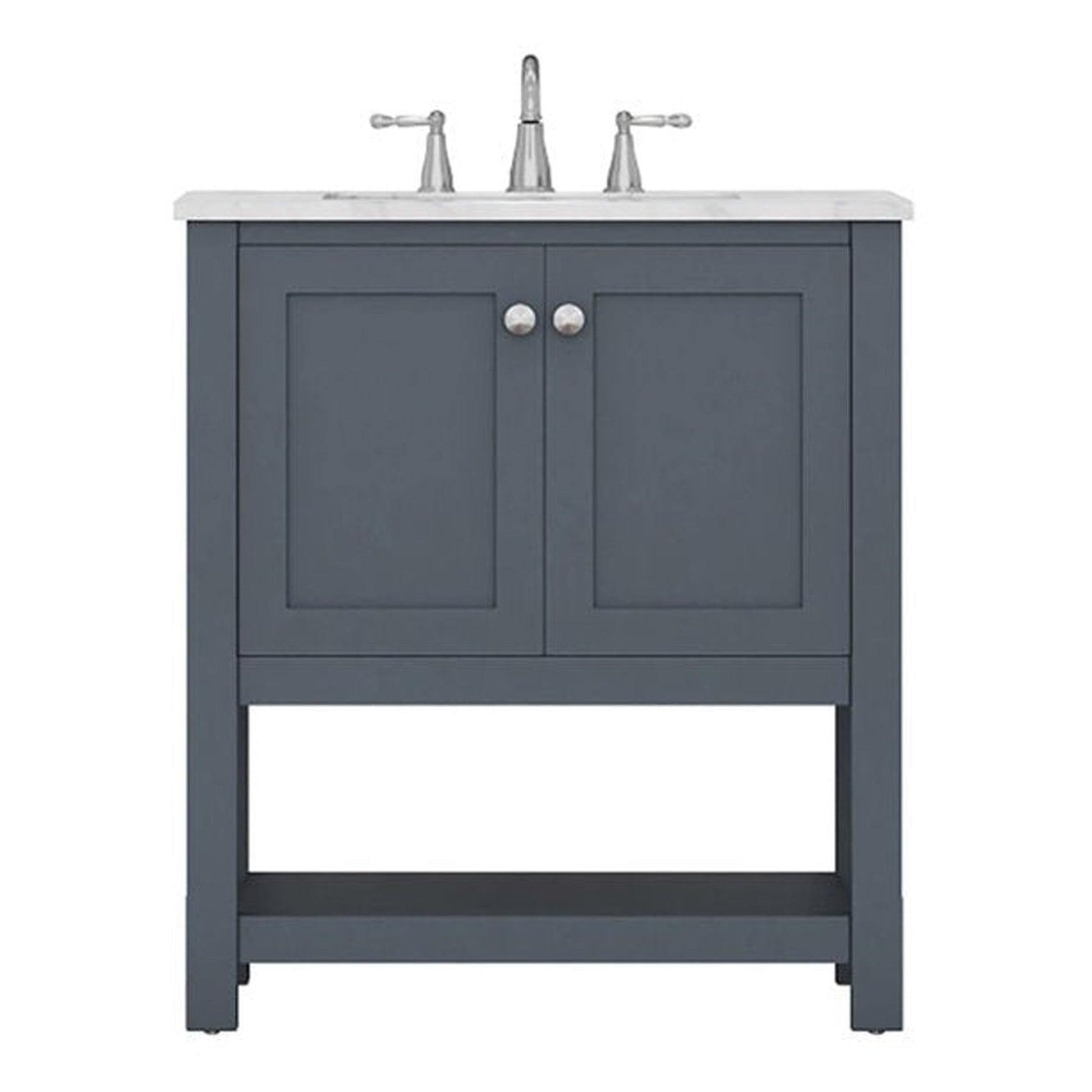 Alya Bath Wilmington 30" Single Gray Freestanding Bathroom Vanity With Carrara Marble Top, Ceramic Sink and Wall Mounted Mirror