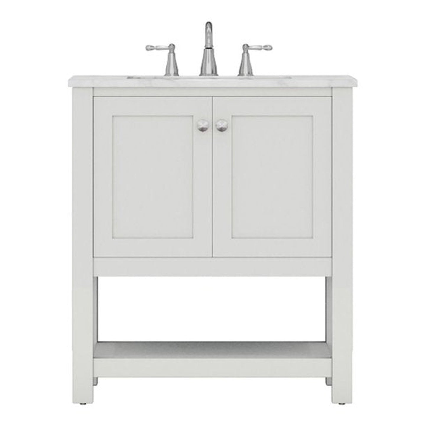 Alya Bath Wilmington 30" Single White Freestanding Bathroom Vanity With Carrara Marble Top, Ceramic Sink and Wall Mounted Mirror