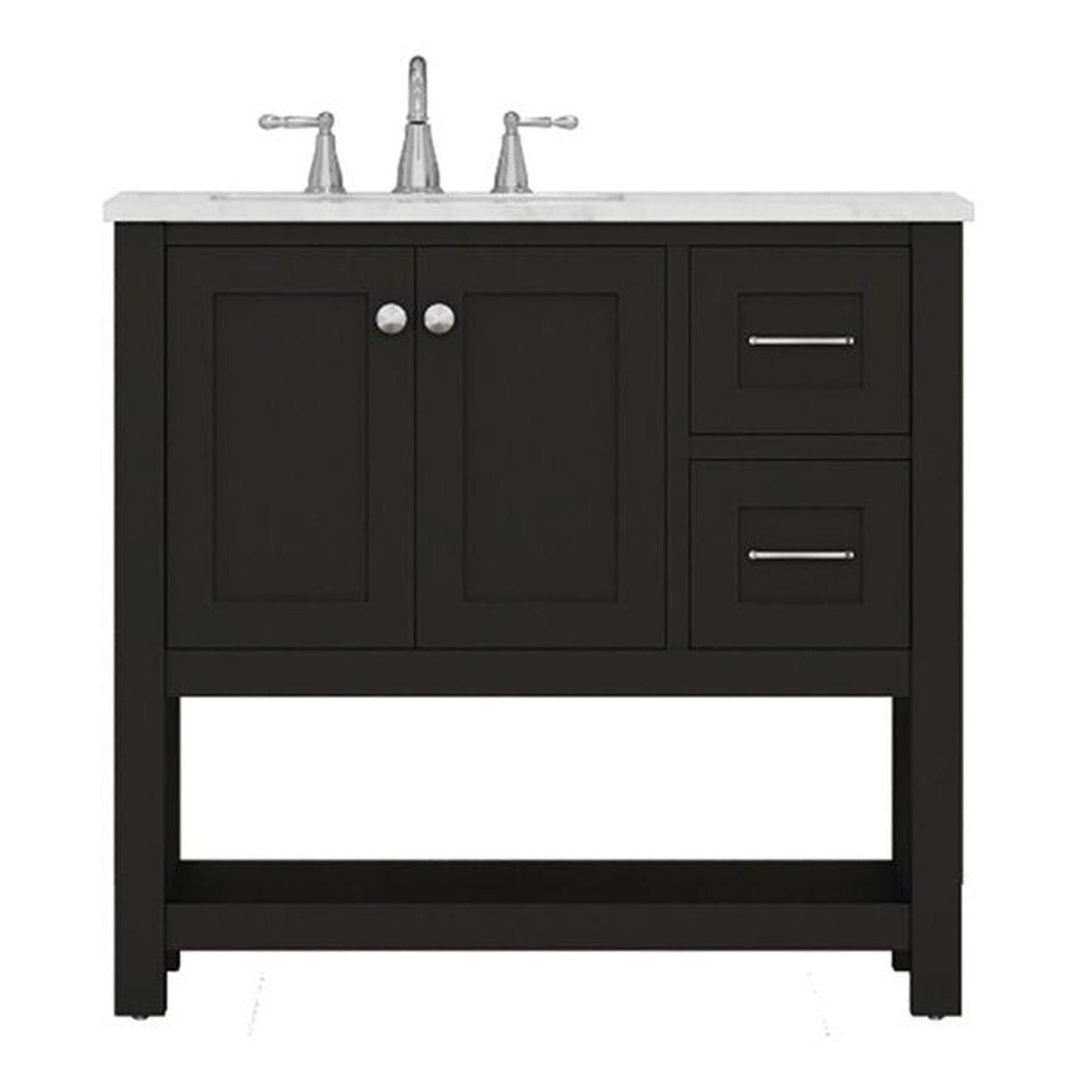 Alya Bath Wilmington 36" Single Espresso Freestanding Bathroom Vanity With Carrara Marble Top, Ceramic Sink and Wall Mounted Mirror